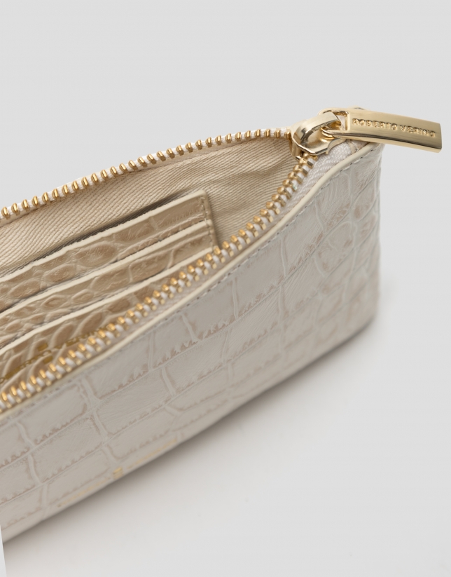 Beige embossed alligator leather wallet