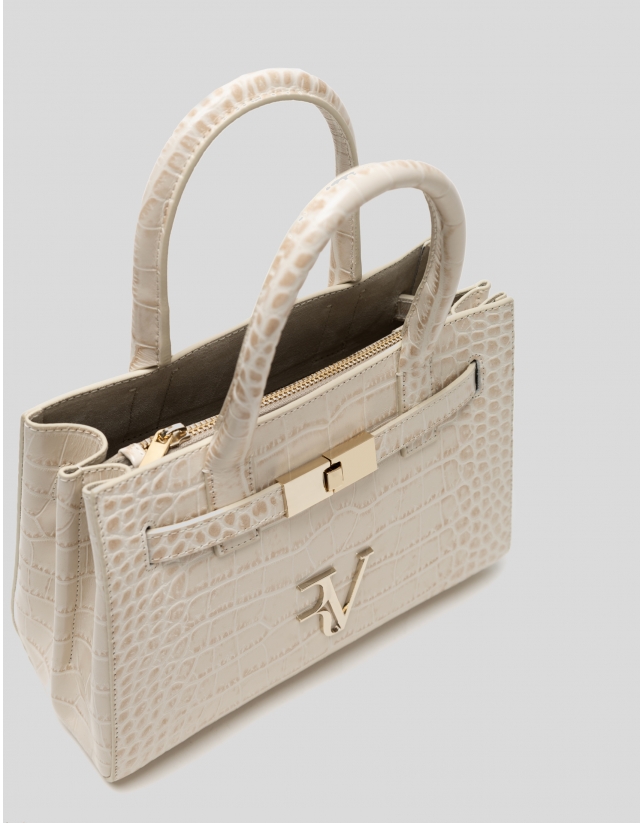 Satchel Mini Millie beige alligator embossed leather