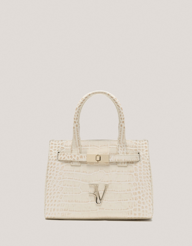 Bolso Satchel Mini Millie piel grabado coco beige