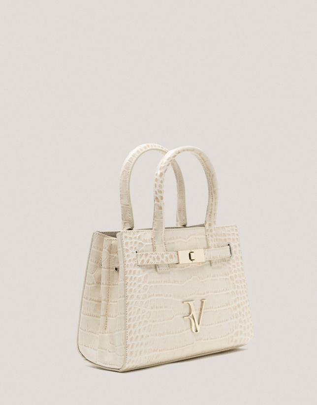 Bolso Satchel Mini Millie piel grabado coco beige