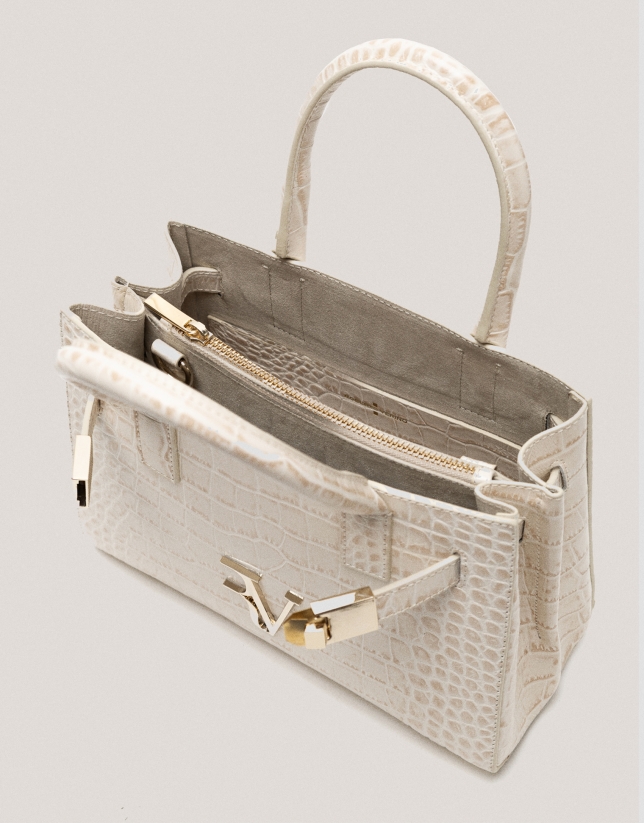 Bolso Satchel Mini Millie piel grabado coco beige