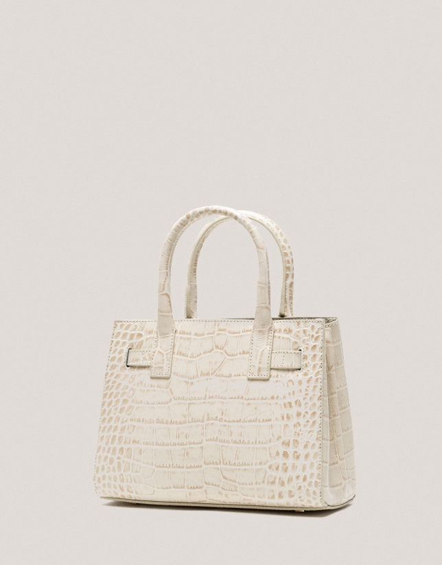 Satchel Mini Millie beige alligator embossed leather