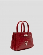 Satchel Mini Millie red alligator embossed leather