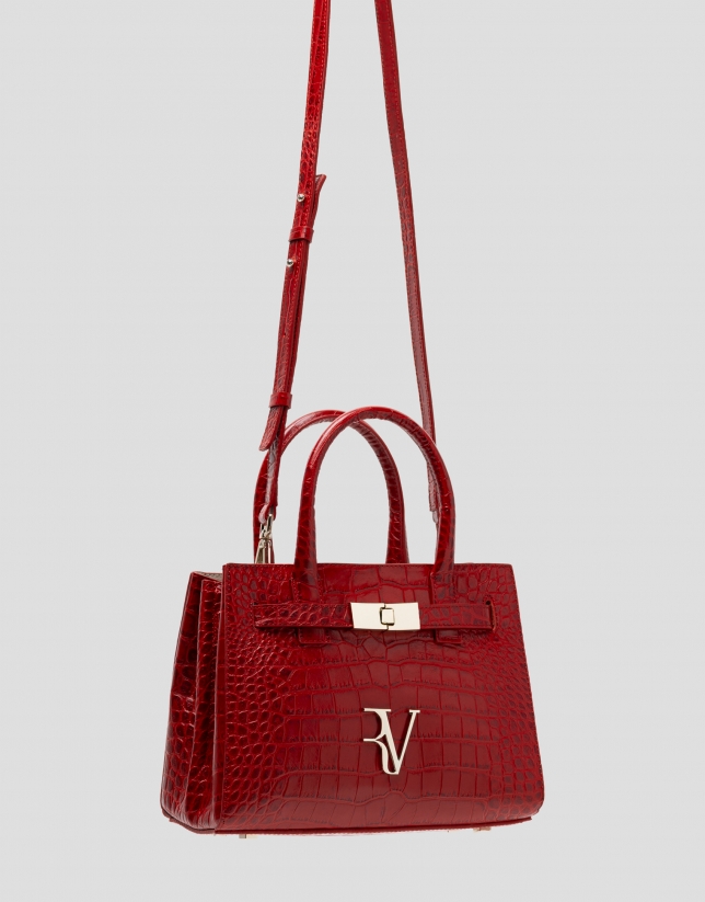 Satchel Mini Millie red alligator embossed leather