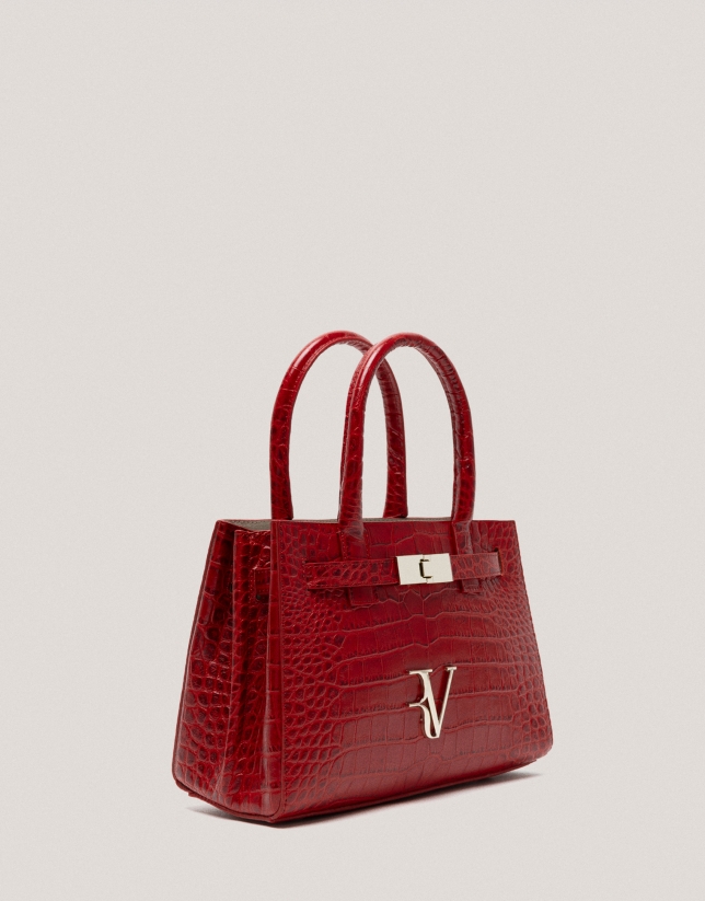 Satchel Mini Millie red alligator embossed leather