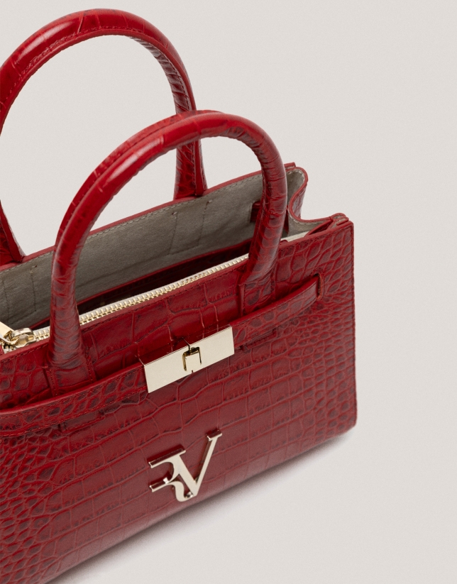 Satchel Mini Millie red alligator embossed leather