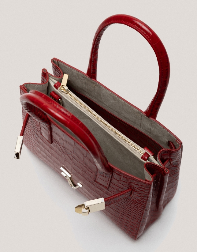 Satchel Mini Millie red alligator embossed leather