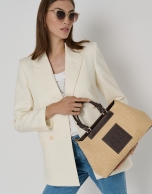 Bolso Satchel Telma beige y piel cuero