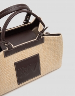 Bolso Satchel Telma beige y piel cuero