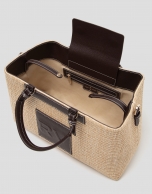 Bolso Satchel Telma beige y piel cuero