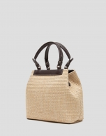 Bolso de  mano Telma Bucket beige y piel cuero