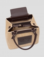 Bolso de  mano Telma Bucket beige y piel cuero