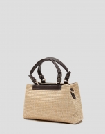 Bolso bandolera Telma Crossbag Mini beige y piel cuero