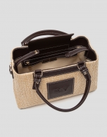 Bolso bandolera Telma Crossbag Mini beige y piel cuero