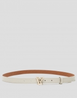 Beige narrow leather belt with back-stitching