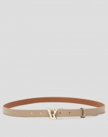 Beige narrow leather belt with back-stitching