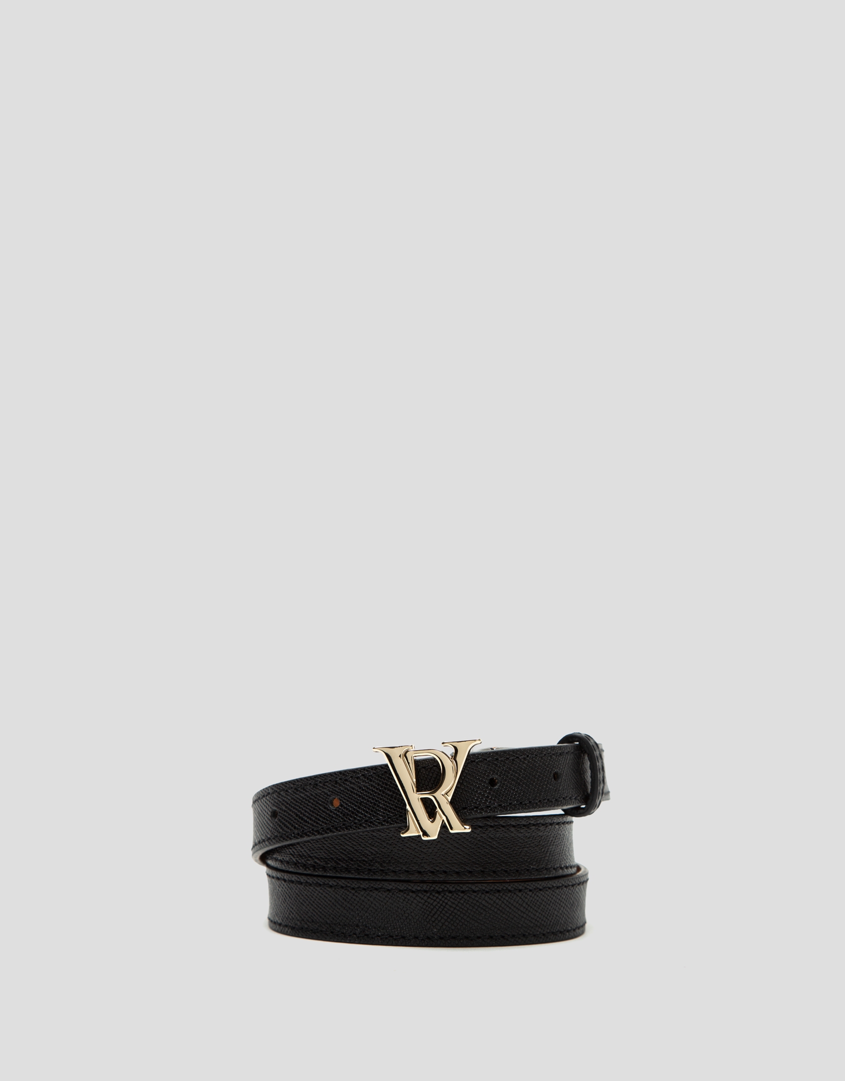 Black narrow leather belt with back-stitching