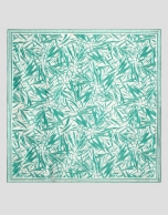 White silk scarf with green bamboo design