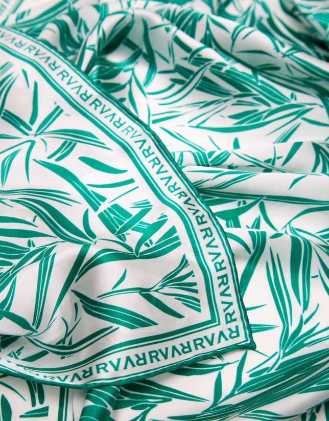 White silk scarf with green bamboo design