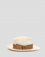 Camel vegetal fiber hat with brown ribbon