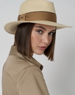 Camel vegetal fiber hat with brown ribbon