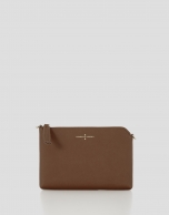 Light brown Lisa Saffiano clutch bag