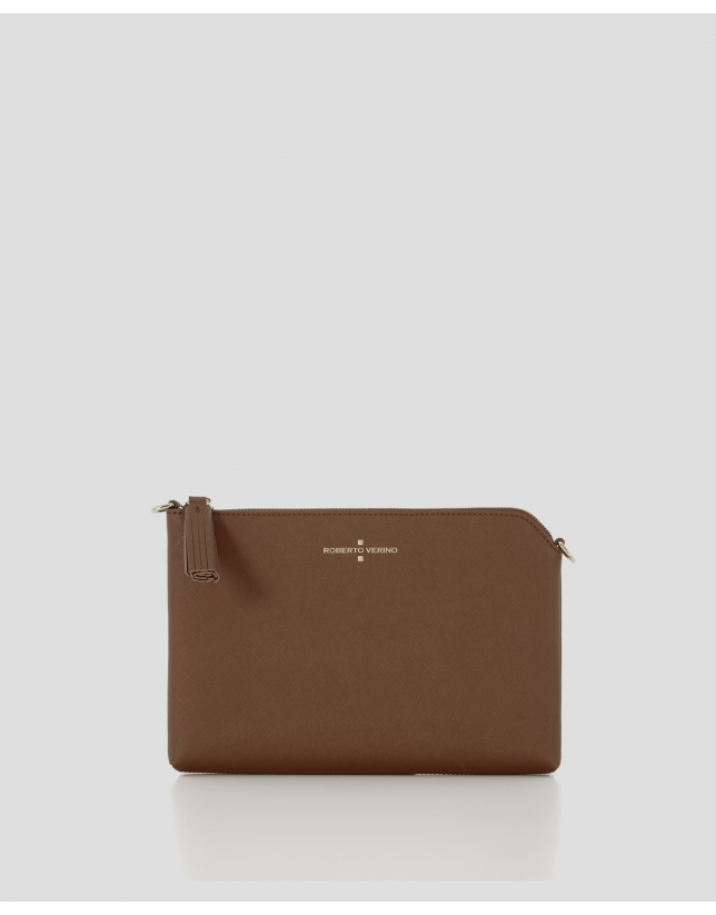 Light brown Lisa Saffiano clutch bag