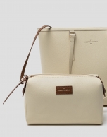 Beige leather Sama shopping bag