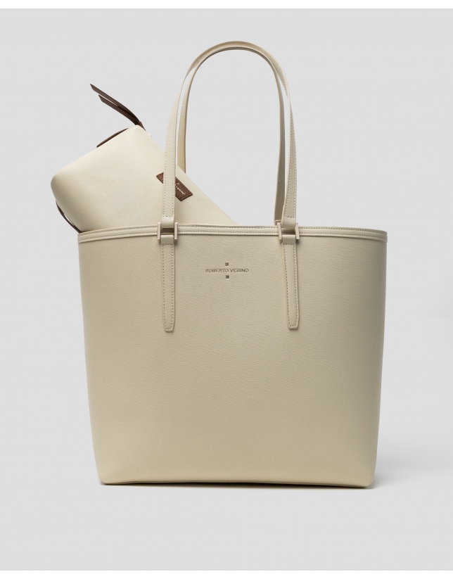 Beige leather Sama shopping bag