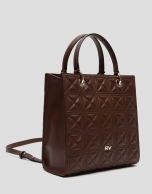 Bolso Satchel Maxi Linda piel acolchada marrón chocolate