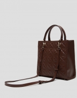 Bolso Satchel Maxi Linda piel acolchada marrón chocolate