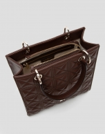 Bolso Satchel Maxi Linda piel acolchada marrón chocolate