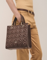 Bolso Satchel Maxi Linda piel acolchada marrón chocolate