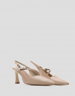 Beige leather sling-back pumps with strap 