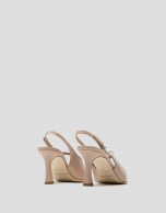 Beige leather sling-back pumps with strap 