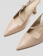 Beige leather sling-back pumps with strap 