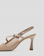 Beige leather sling-back pumps with strap 