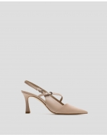 Beige leather sling-back pumps with strap 