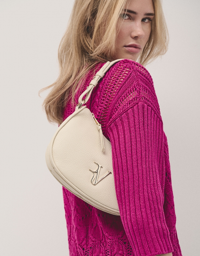 Bolso de hombro Sun Moon piel beige