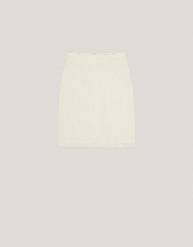 Ecru cotton weft short skin with fringe