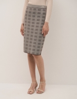 Brown checked knit midi skirt