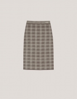 Brown checked knit midi skirt