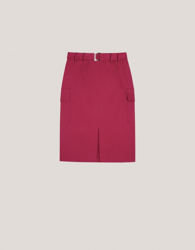 Knee skirt raspberry satin cotton