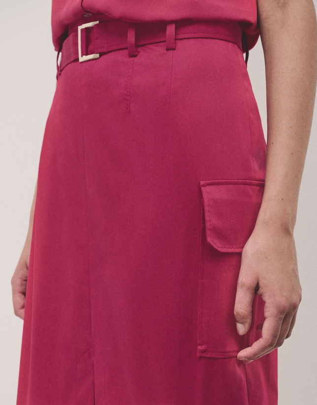 Knee skirt raspberry satin cotton