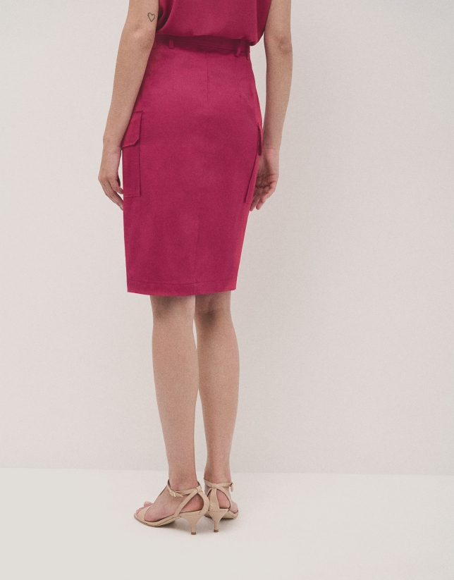 Knee skirt raspberry satin cotton