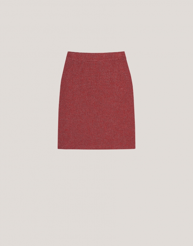 Red boucle weave pencil skirt