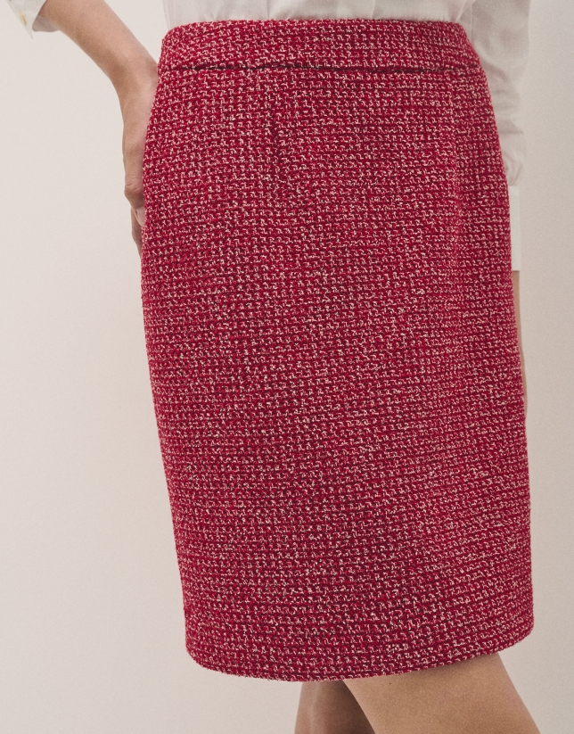 Red boucle weave pencil skirt