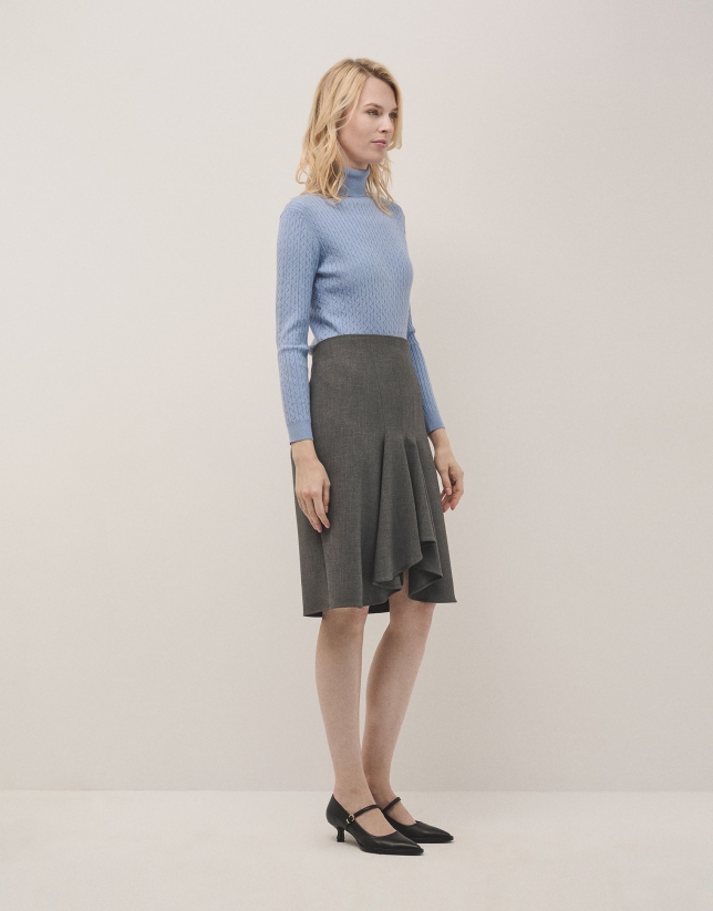 Grey double crepe skirt with ruffle in front