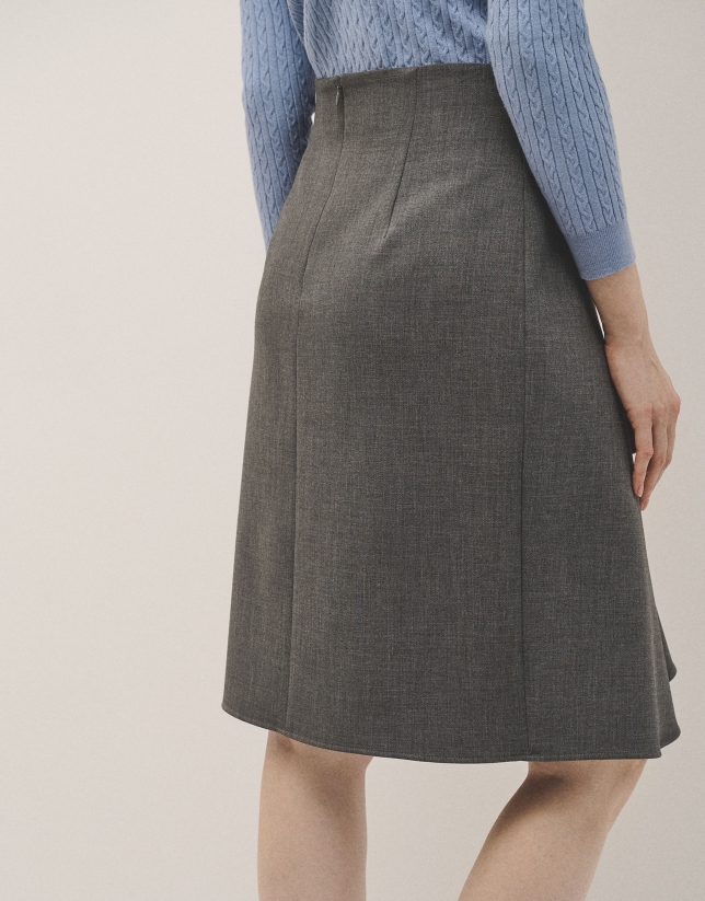 Grey double crepe skirt with ruffle in front