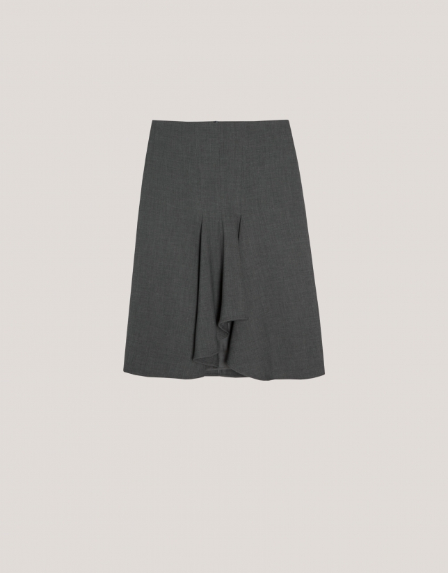 Grey double crepe skirt with ruffle in front